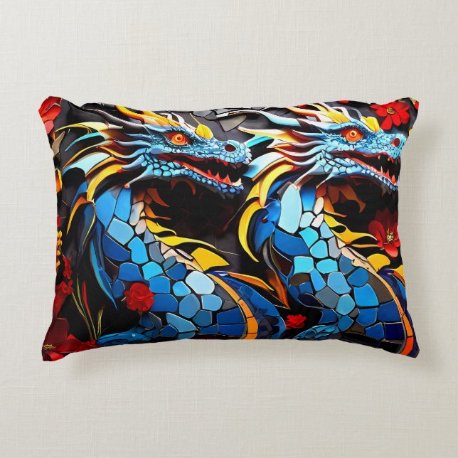 Cute Colorful Dragon Mosaics  Accent Pillow (Front)