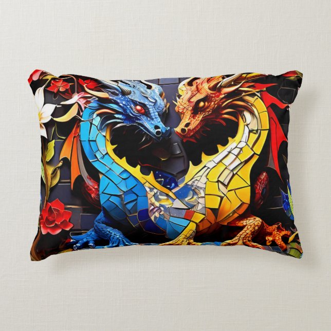Cute Colorful Dragon Mosaics  Accent Pillow (Front)