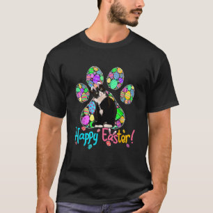 Cute Colorful Easter Eggs Paw Tuxedo Cat Happy Eas T-Shirt