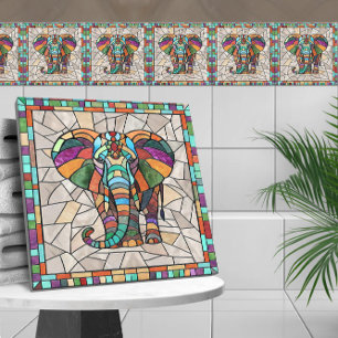 Cute Colorful Elephant mosaic art Tile
