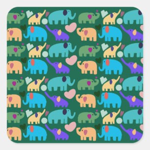 Cute Colorful Elephant Seamless Pattern Square Sticker