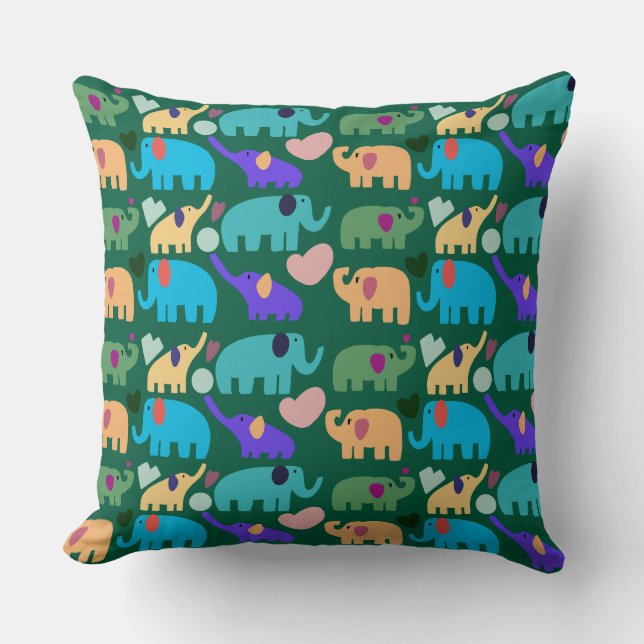 Cute Colorful Elephant Seamless Pattern Throw Pillow (Front)