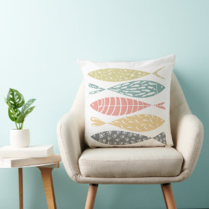 Cute Colorful Fish Coastal Theme Throw Pillow