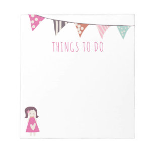 Cute Colorful Flags Girl in PInk Things to Do Notepad