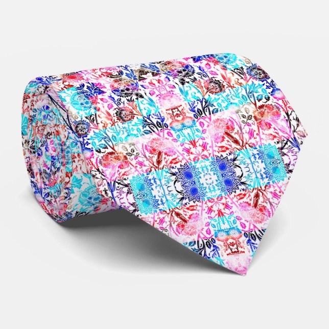 Cute colorful floral design tie (Rolled)