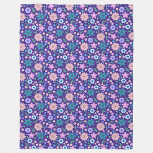 Cute Colorful Floral Pattern on Purple Background Fleece Blanket