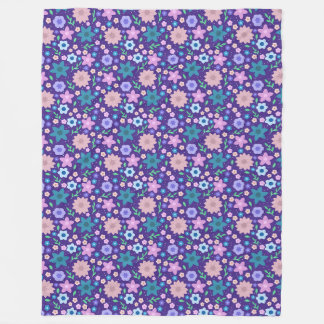 Cute Colorful Floral Pattern on Purple Background Fleece Blanket