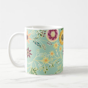 Cute Colorful Folk Floral Original Golden Design Coffee Mug