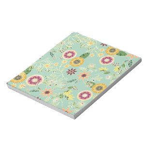 Cute Colorful Folk Floral Original Golden Design Notepad