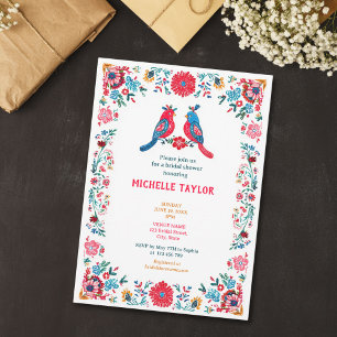 Cute Colorful Folk Mexico Floral Bridal Shower Invitation
