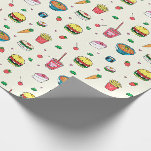 Cute Colorful Food Pattern on White Wrapping Paper