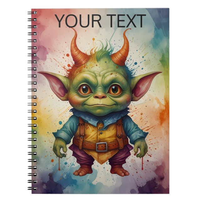 Cute colorful funny little goblin  notebook (Front)