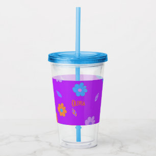 Cute Colorful Girls Retro Flower Acrylic Tumbler