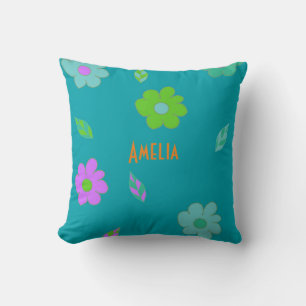 Cute Colorful Girls Retro Flower Throw Pillow