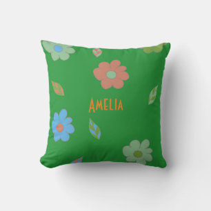 Cute Colorful Girls Retro Flower Throw Pillow