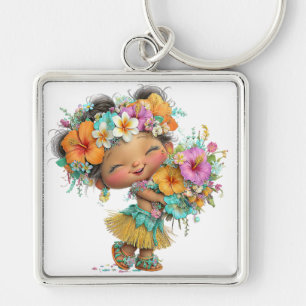 CUTE COLORFUL HAWAIIAN THEMED GIRL KEYCHAIN