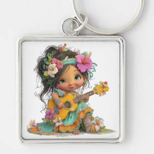 CUTE COLORFUL HAWAIIAN THEMED GIRL KEYCHAIN