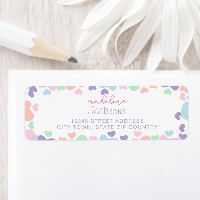 Cute Colorful Heart Purple Girly Script Address (En situation)