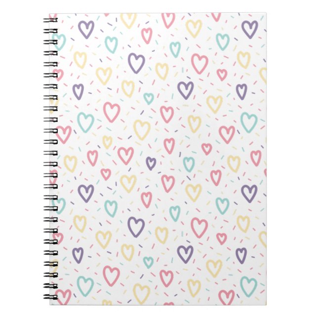 Cute Colorful Hearts Spiral Notebook  (Front)
