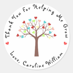 Cute Colorful Hearts Tree Thank You Classic Round Sticker