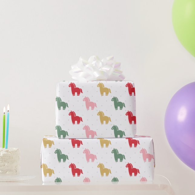 Cute Colorful Horses Dots Pattern 2026 Wrapping Paper (Party Gifts)