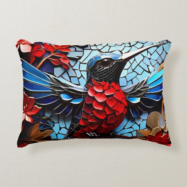 Cute Colorful Hummingbird Mosaics  Accent Pillow (Front)