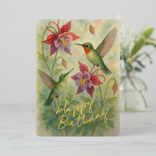 Cute Colorful Hummingbirds Gold Foil Birthday Card