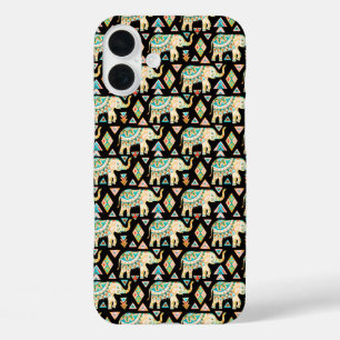 Cute colorful indian elephants pattern iPhone 16 plus case