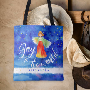 Cute Colorful Joy Christmas Angel Watercolor Tote Bag