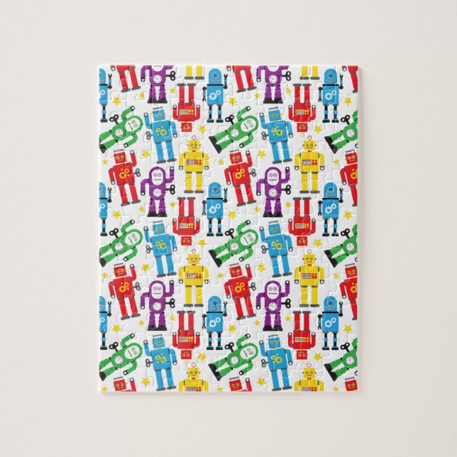 Cute Colorful Kids Alien Robots Design Jigsaw Puzzle (Vertical)