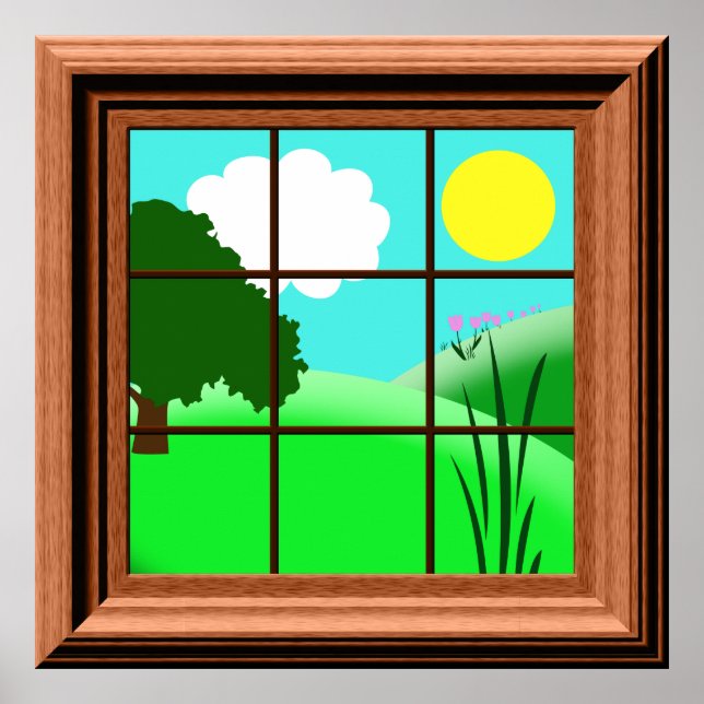 Cute Colorful Kids Cartoon Window View Poster (Front)