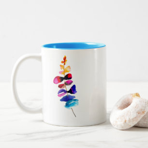 Cute colorful leaves watercolor Two-Tone coffee mug