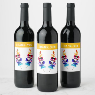 Cute colorful leaves watercolor wine label