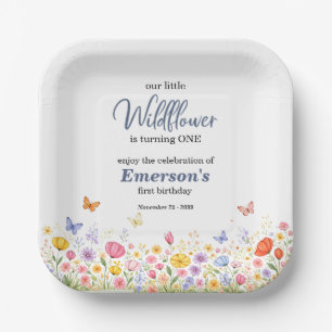 Cute Colorful Little Wildflower 1st Birthday Party Paper Plate