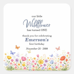 Cute Colorful Little Wildflower 1st Birthday Party Square Sticker