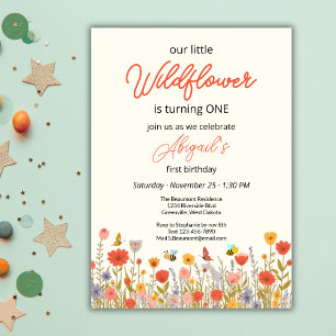 Cute Colorful Little Wildflower Bee's 1st Birthday Invitation