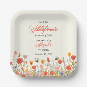 Cute Colorful Little Wildflower Bee's 1st Birthday Paper Plate