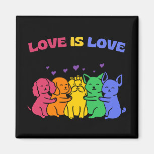 Cute Colorful Love is Love Cats and Dogs LGBTQ  Magnet