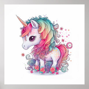 Cute Colorful Magical Creature Unicorn Artwork   Poster