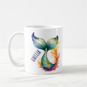 Cute Colorful Mermaid Ocean Girl Name  Coffee Mug