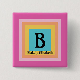 Cute & Colorful Monogram Letter Name Girly Fun 2 Inch Square Button