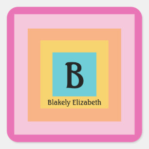 Cute & Colorful Monogram Letter Name Girly Fun Square Sticker