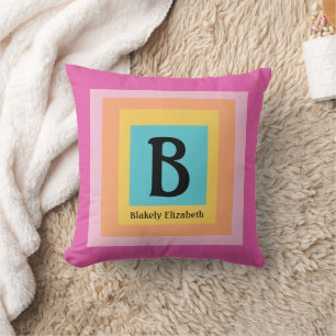 Cute & Colorful Monogram Letter Name Girly Fun Throw Pillow