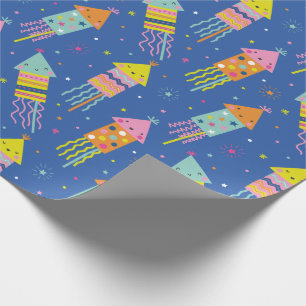 Cute Colorful New Year's Eve Fireworks blue Wrapping Paper