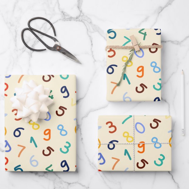 Cute Colorful Number Pattern Wrapping Paper Sheet (Front)