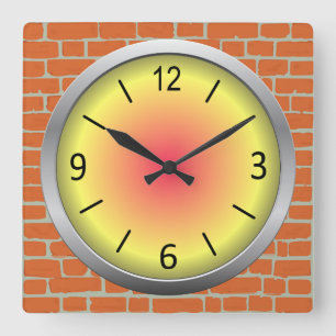 Cute & Colorful on Bricks Square Wall Clock
