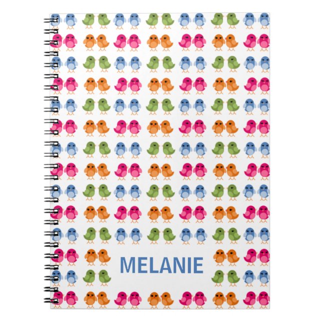Cute Colorful Pairs of Birds Pattern Personalised Notebook (Front)