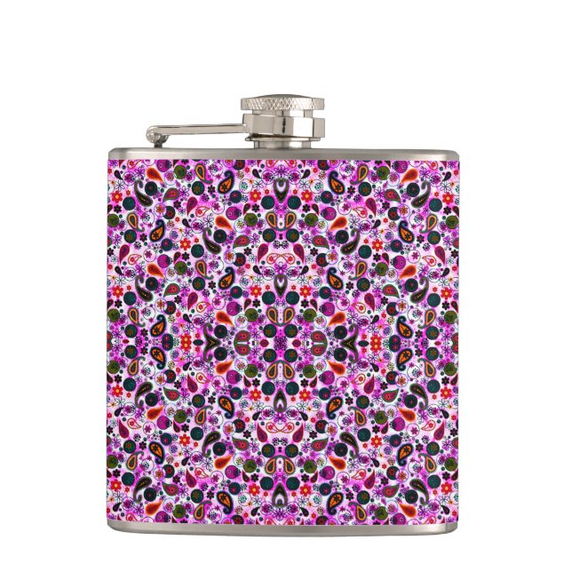 Cute colorful paisley patterns hip flask (Front)