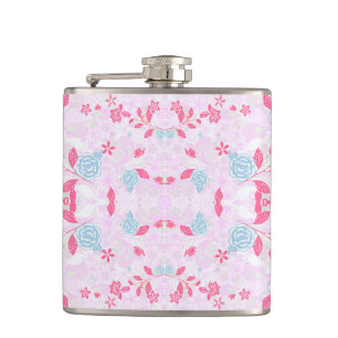 Cute colorful pastel floral pattern hip flask
