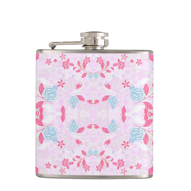 Cute colorful pastel floral pattern hip flask (Front)